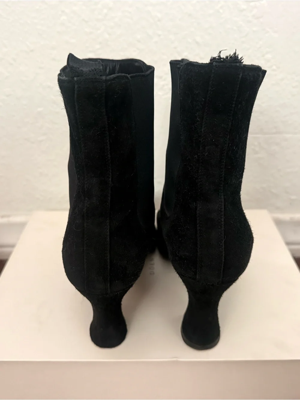 RARE VINTAGE CHANEL Black Suede Pointed Toe Ankle Boots with CC Emblem EU 38